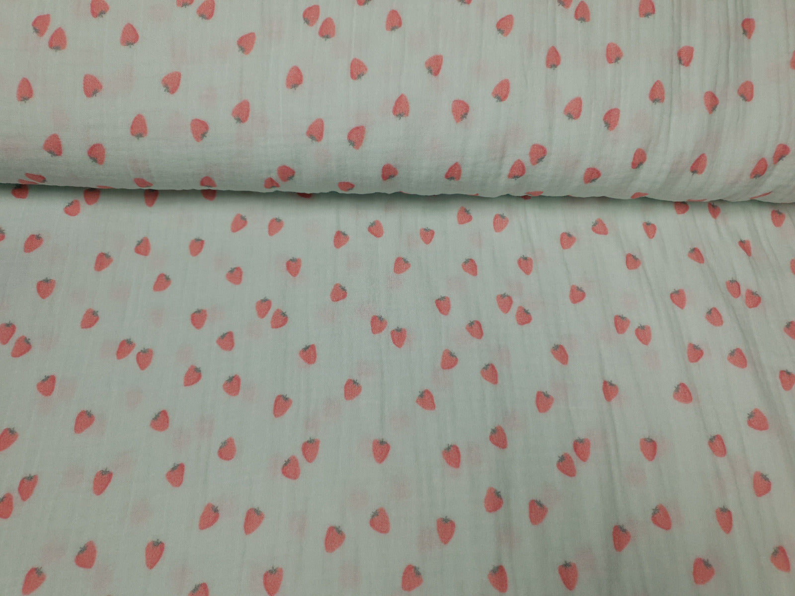 Muslin-Double Gaze Strawberries mint/blassrot