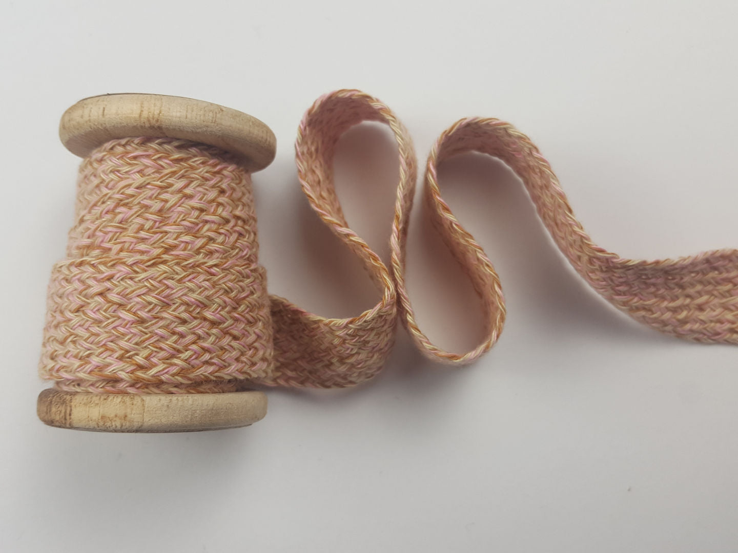 20mm Baumwollkordel flach-geflochten, rosa/sand