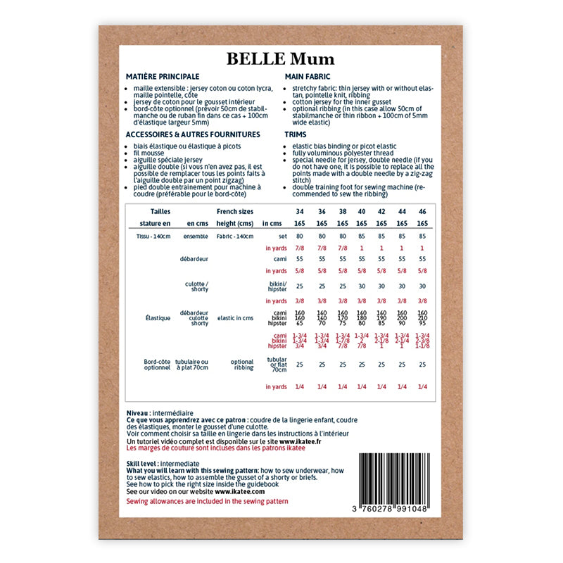 Belle Mum Unterwäsche Set für Damen, Ikatee Papierschnittmuster