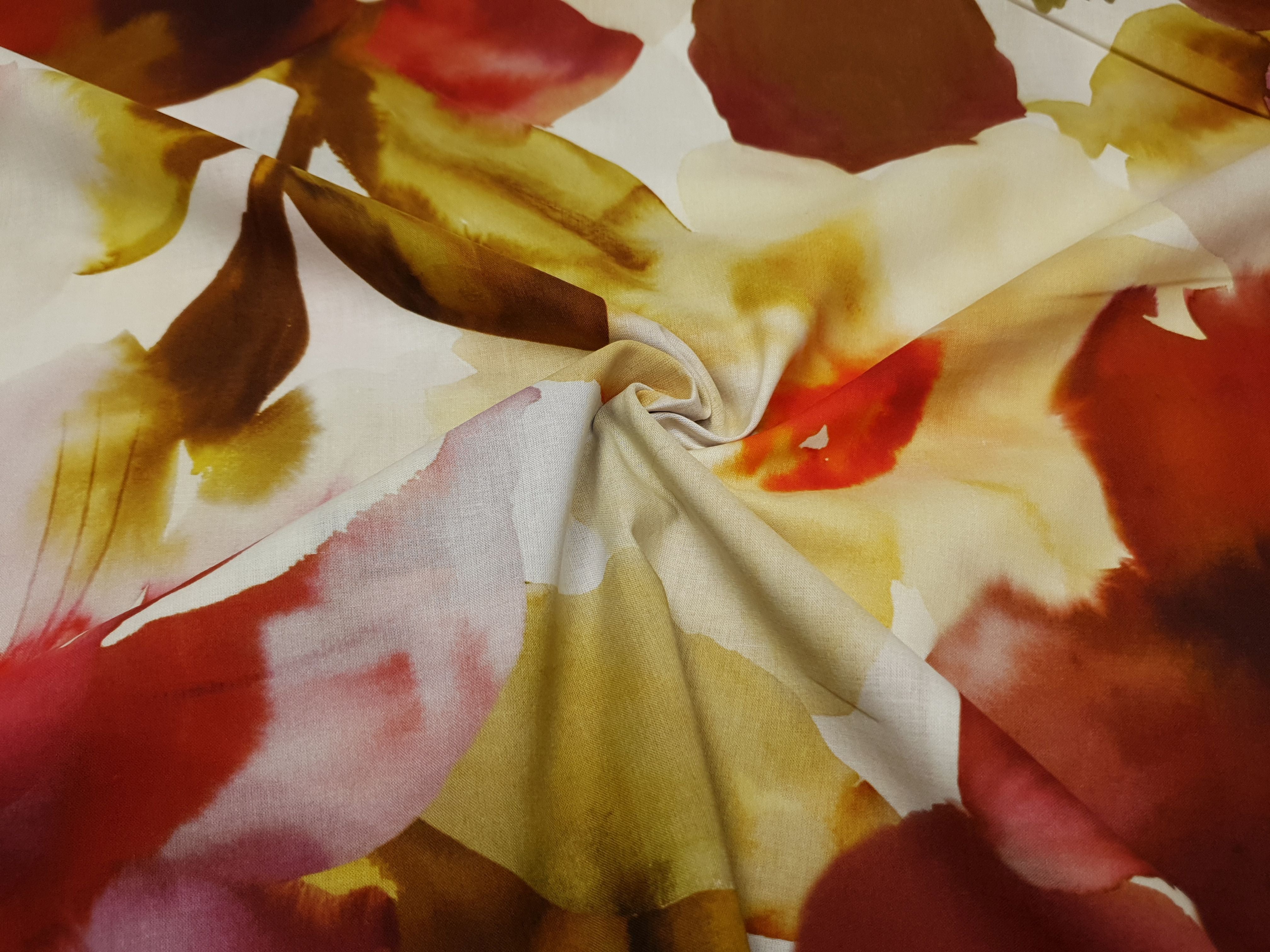 Baumwollwebware Flowers offwhite/weinrot/beere/gelb