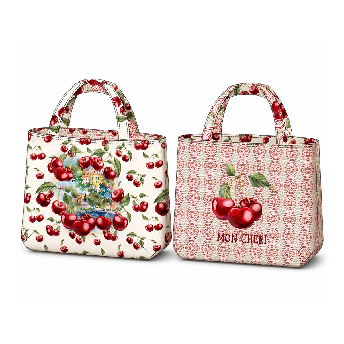 Canvas Bag Panel "Cherries" offwhite/rot/grün