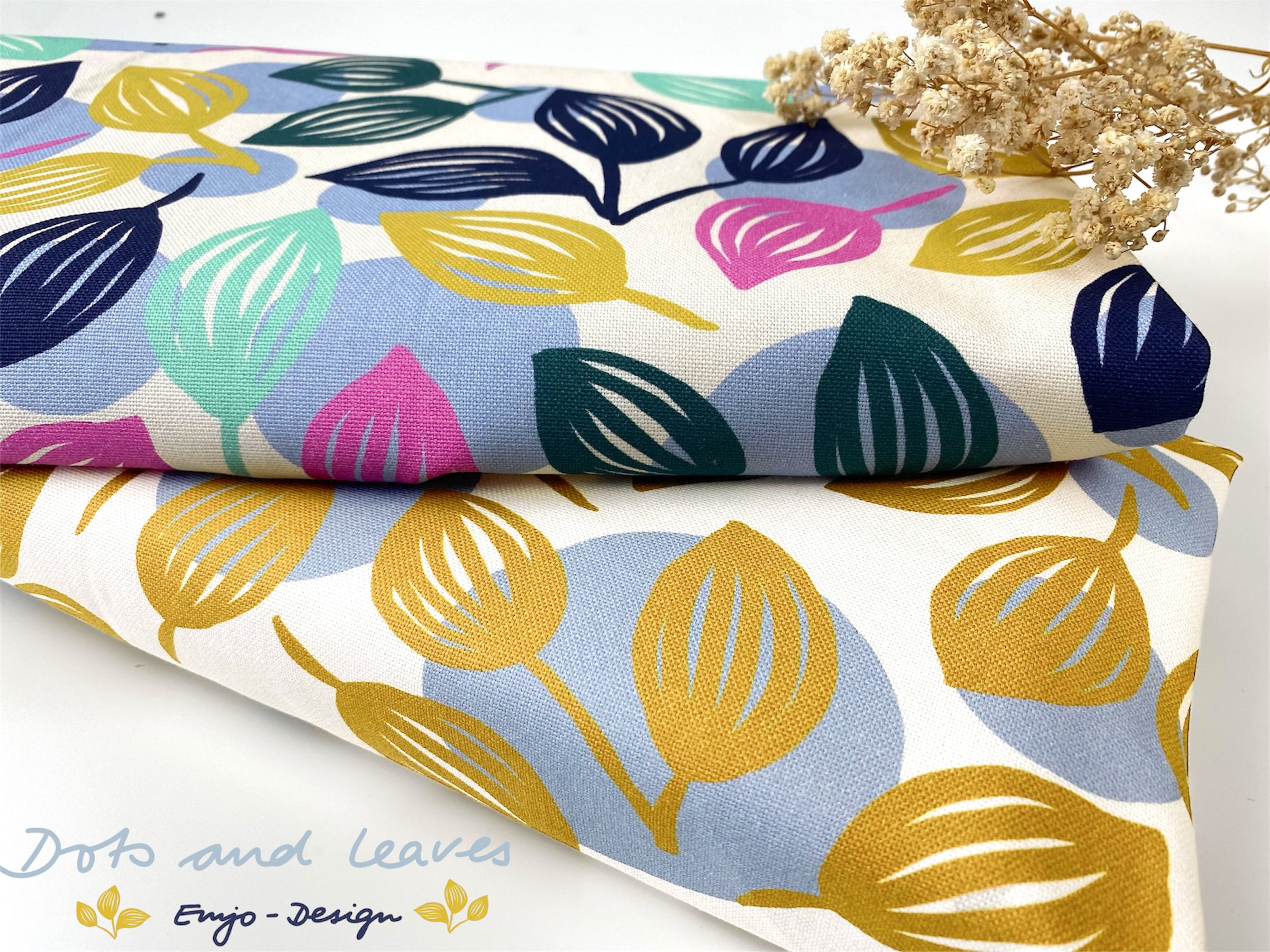 Dots & Leaves by Emjo Design ecru/hellblau/pink/mint