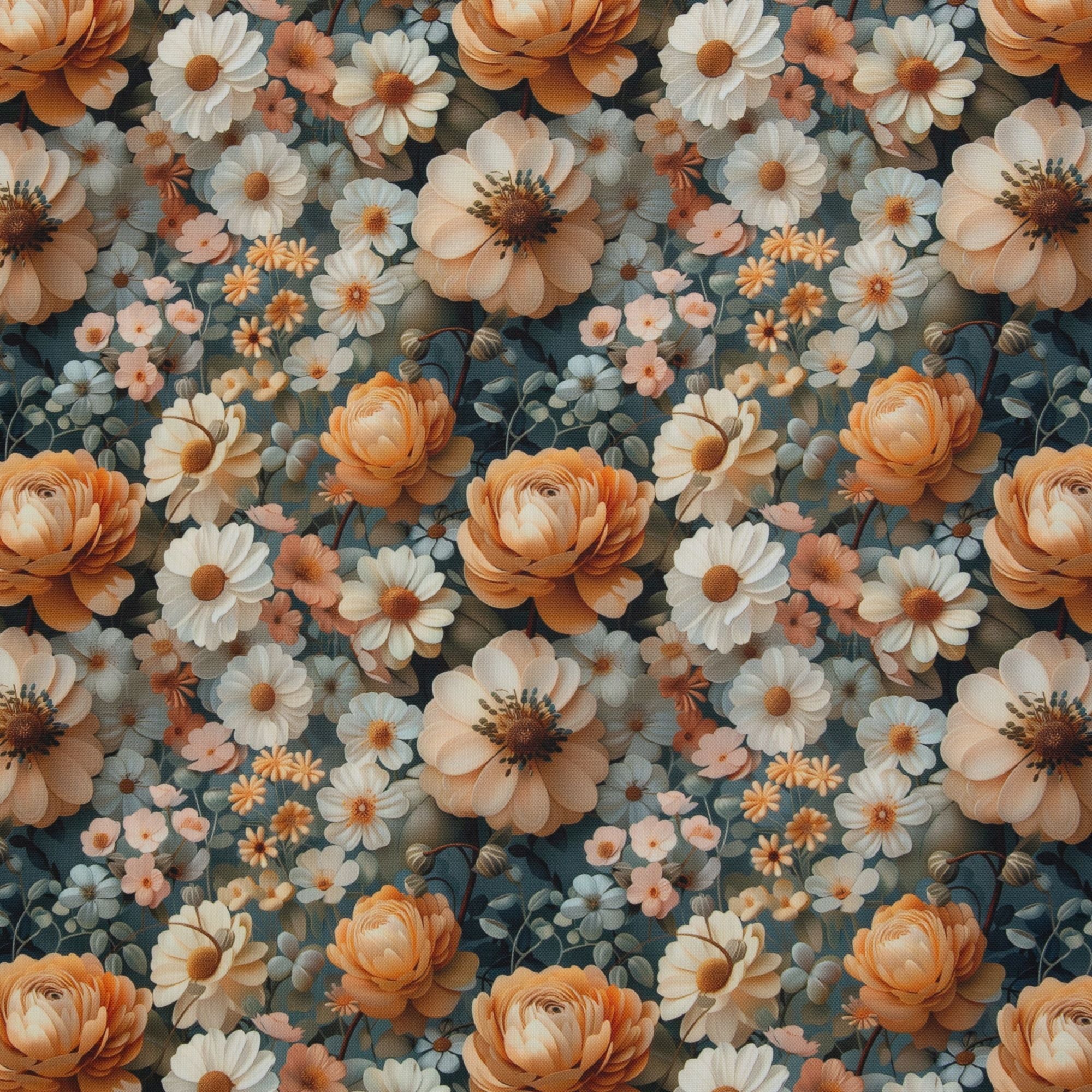 Flowing Bloom by Sarah Mariam petrol/apricot/altrosa/creme