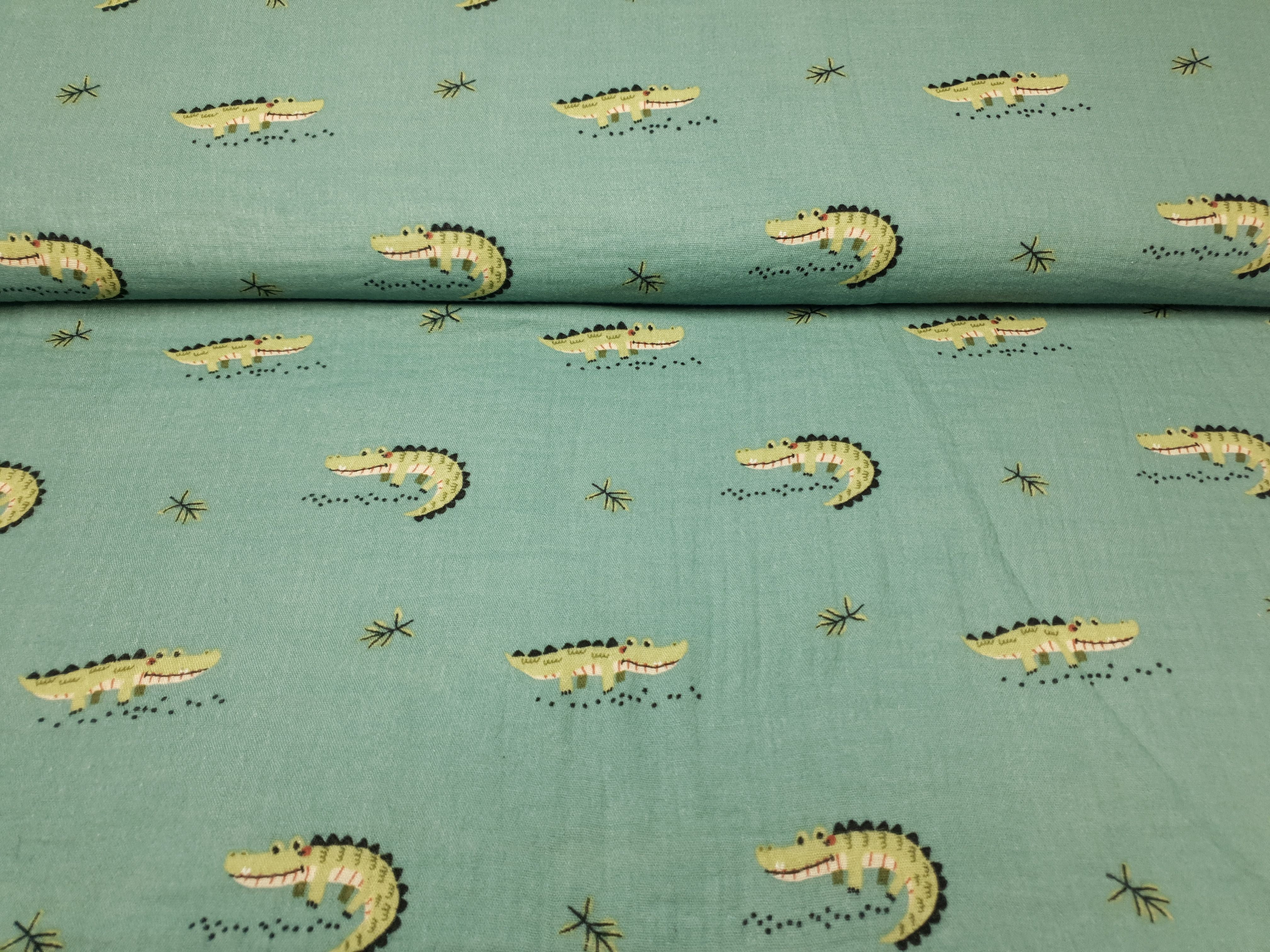 Muslin-Double Gaze Happy Crocodile dustymint/hellgrün/schwarz