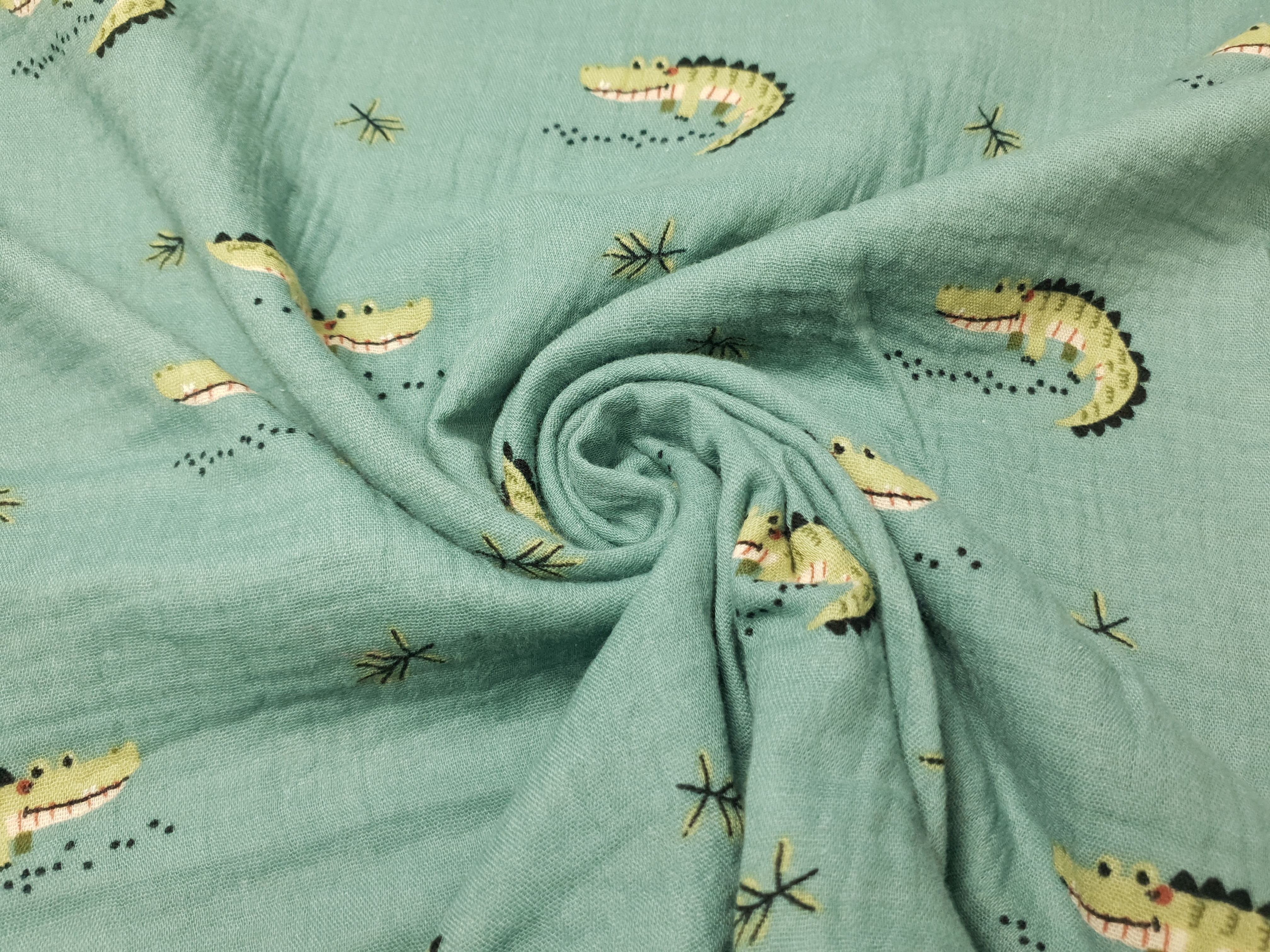 Muslin-Double Gaze Happy Crocodile dustymint/hellgrün/schwarz