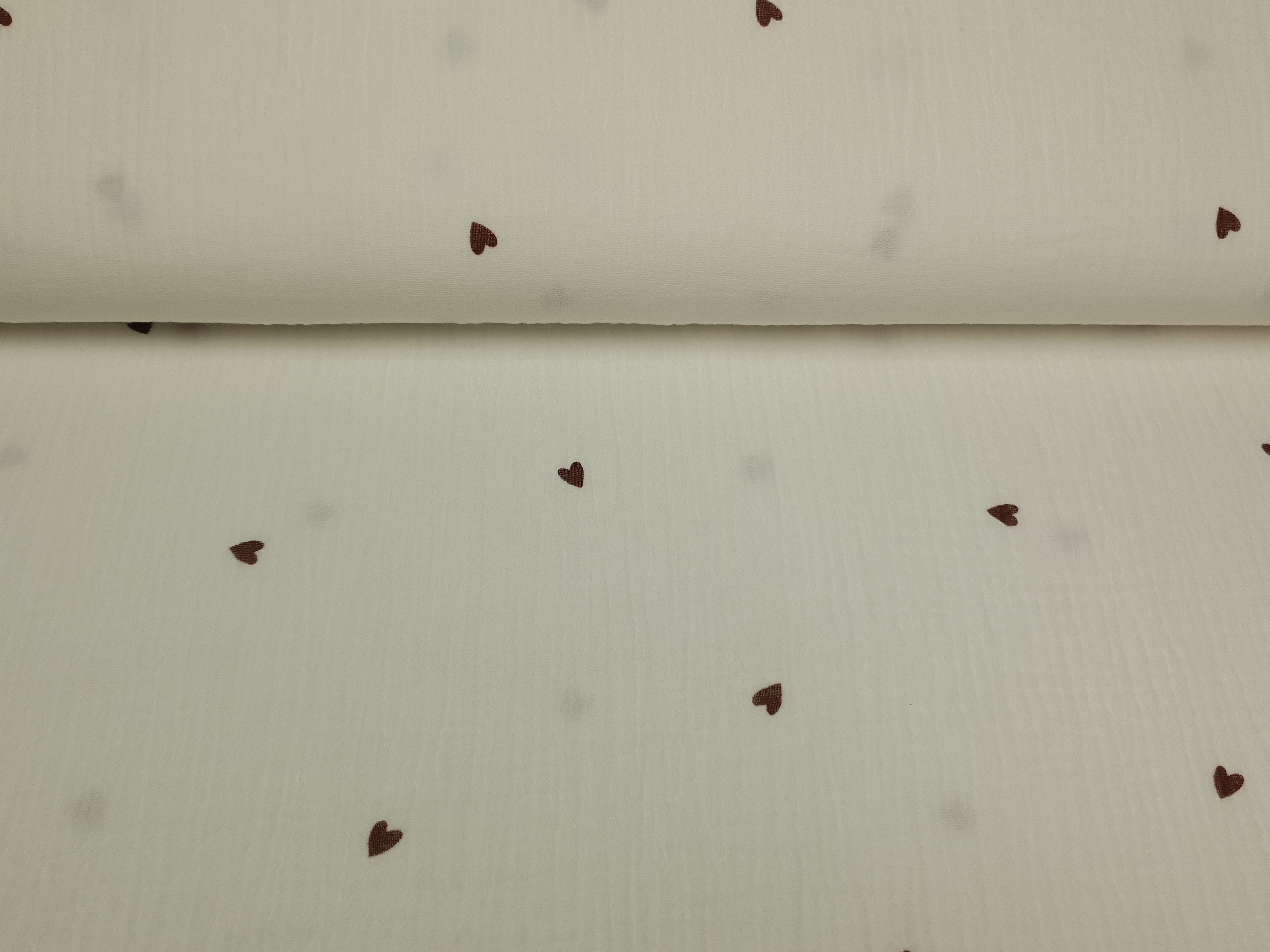 Muslin-Double Gaze Hearts offwhite/braun