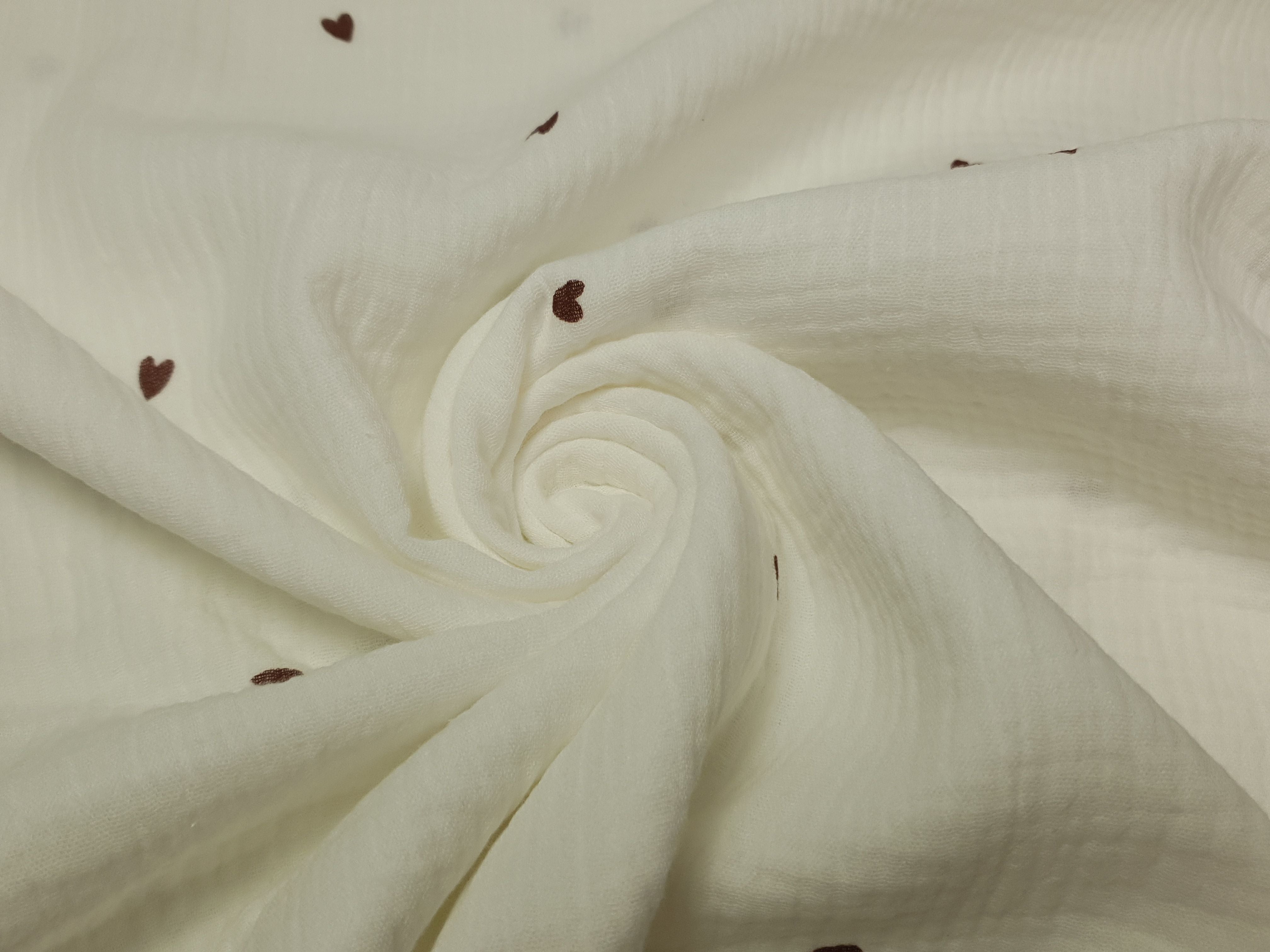 Muslin-Double Gaze Hearts offwhite/braun