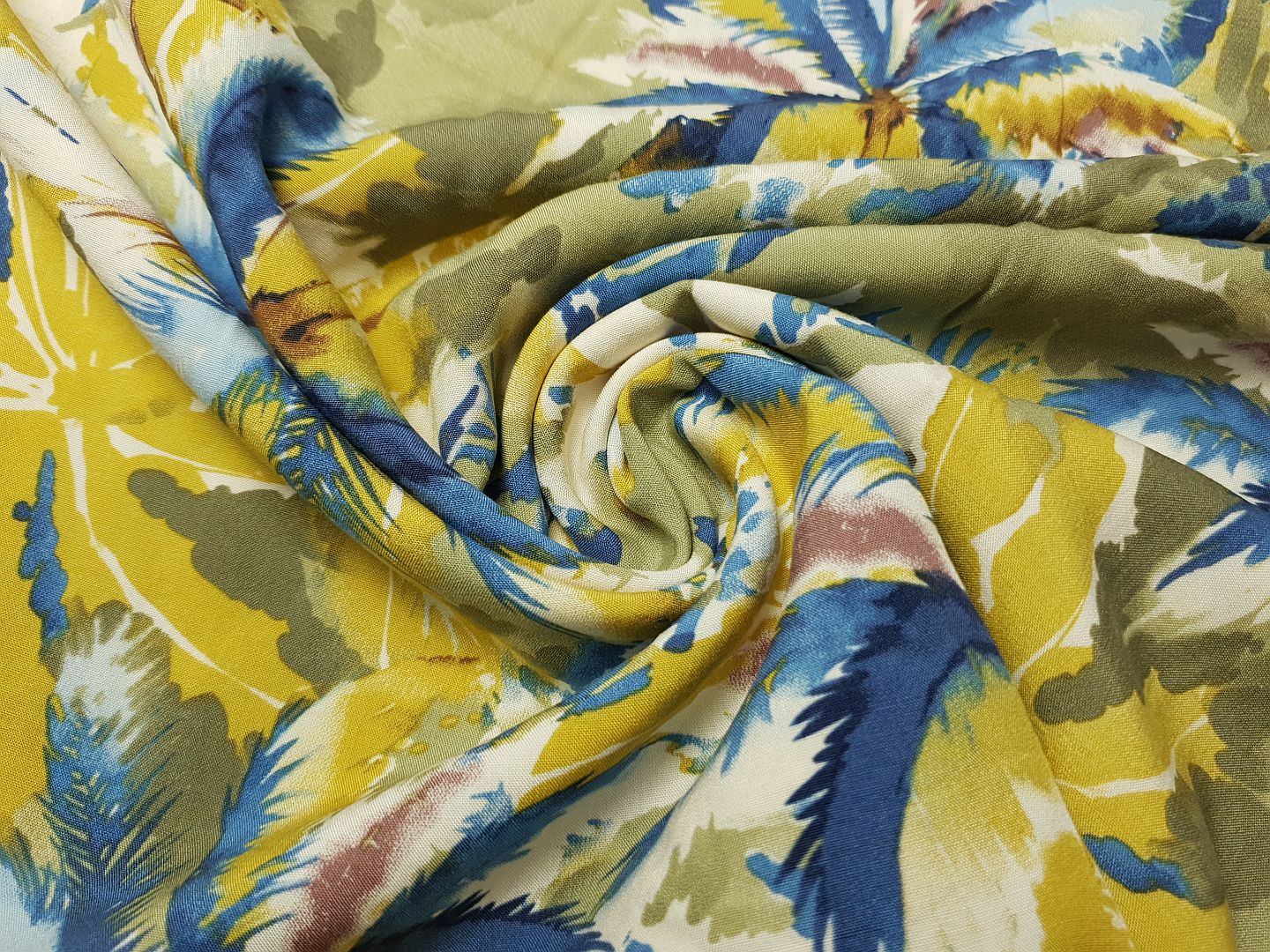 Palm Leaves ecru/khaki/jeansblau