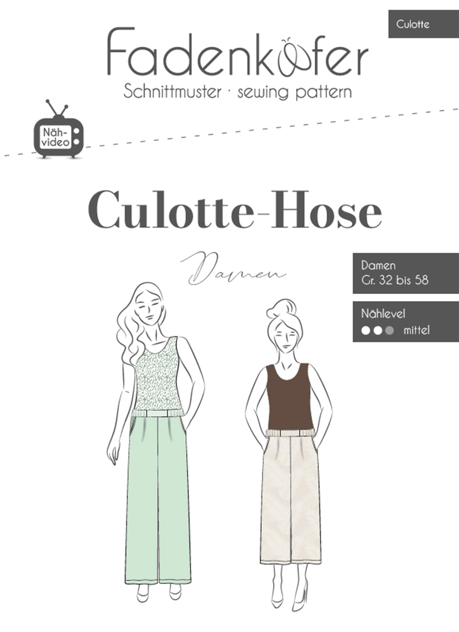 Papierschnittmuster Culotte-Hose Damen von Fadenkäfer