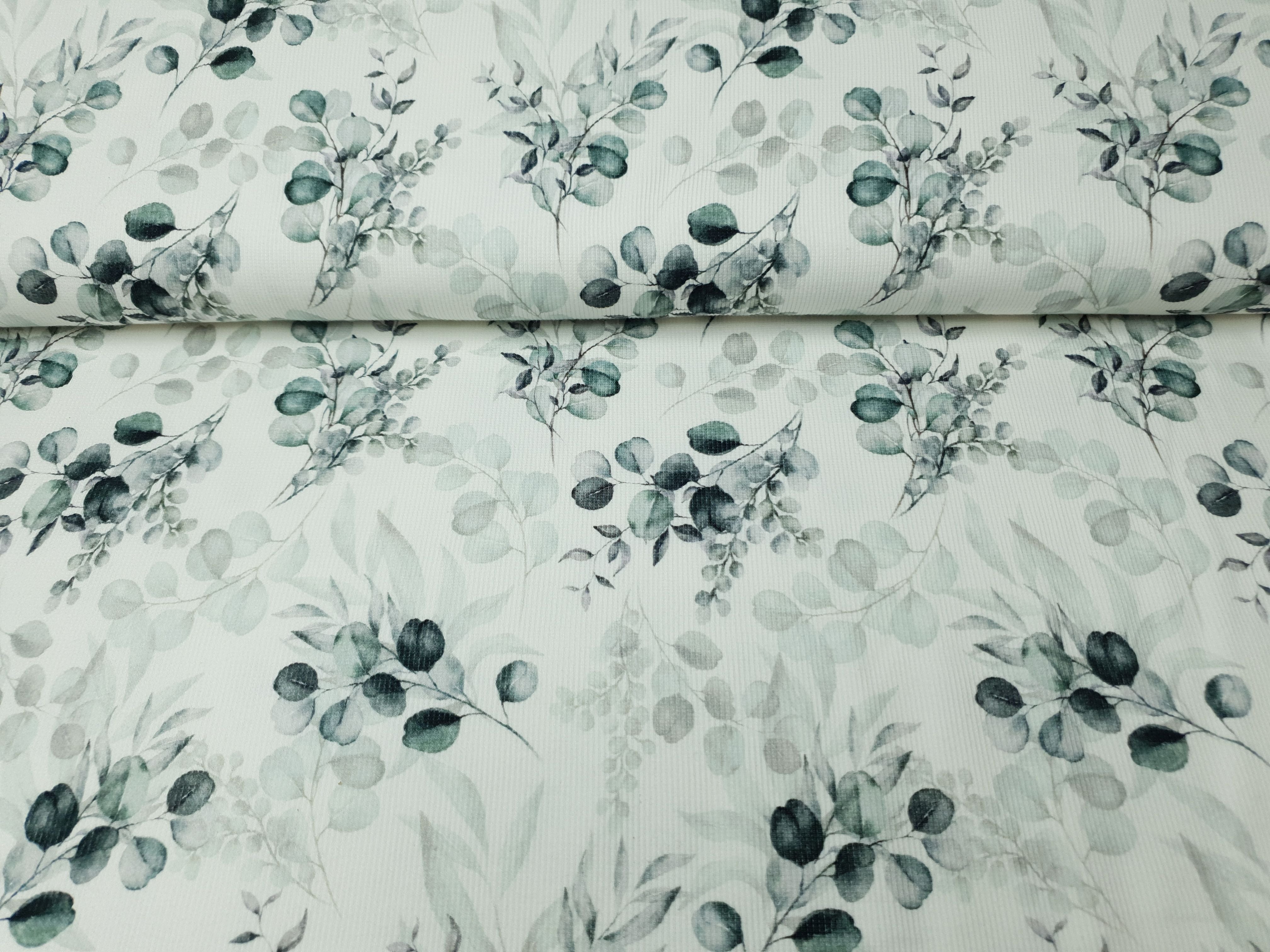 Rippjersey Eucalyptus offwhite/mint/dunkelgrün