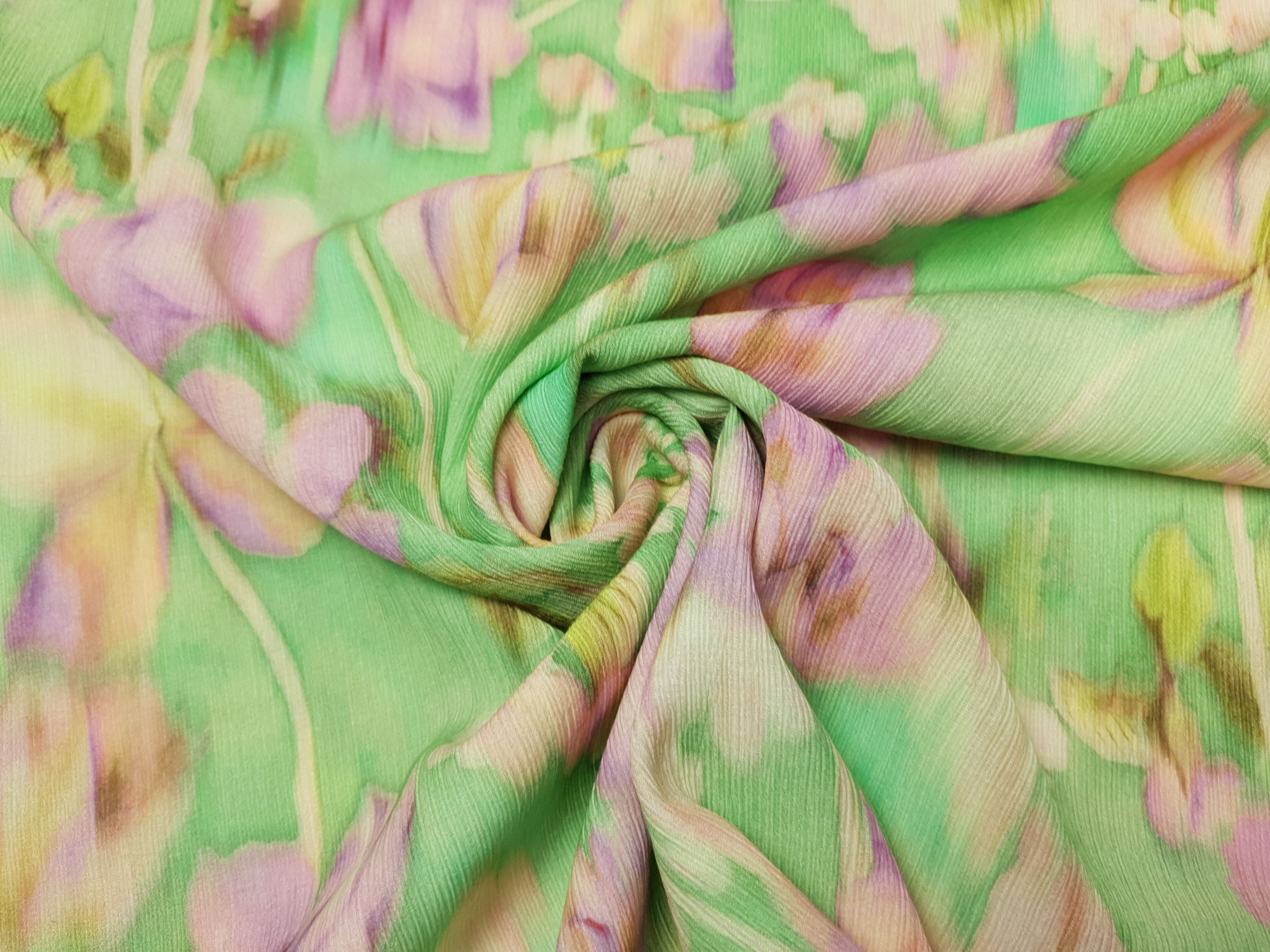 Viskosecrêpe Spring hellgrün/lila/rosa