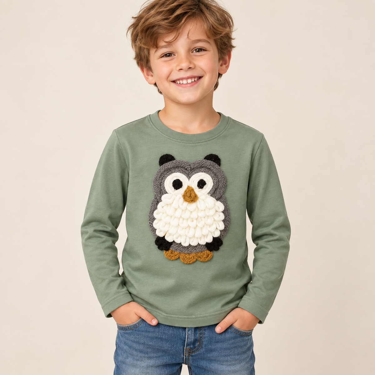 Woll-Applikation XL Eule grau/offwhite