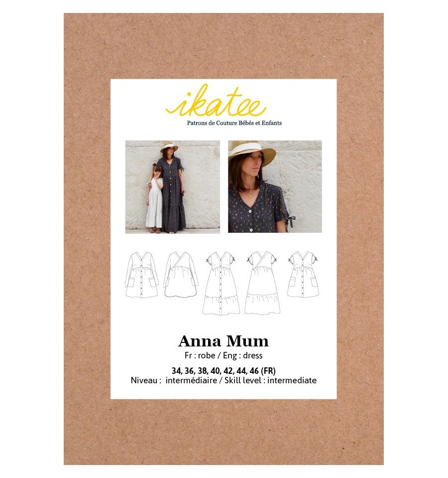 Anna Mum Kleid für Damen, Ikatee Papierschnittmuster