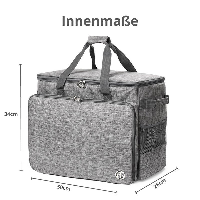 Nähmaschinentasche XL mit Trolley Kreismuster grau