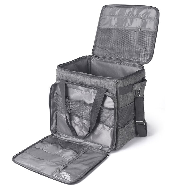 Overlocktasche mit Trolley Kreismuster grau