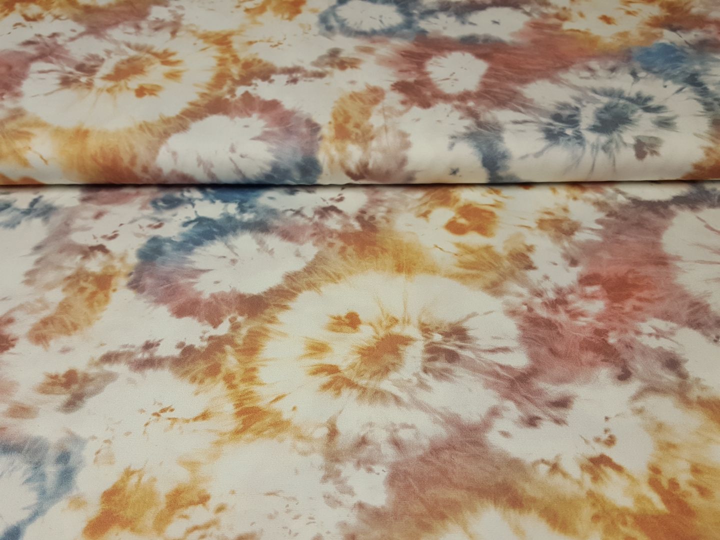 Batik jeansblau/rosa/kupfer