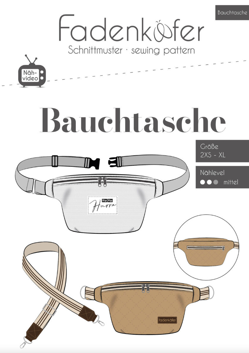 Papierschnittmuster Bauchtasche von Fadenkäfer