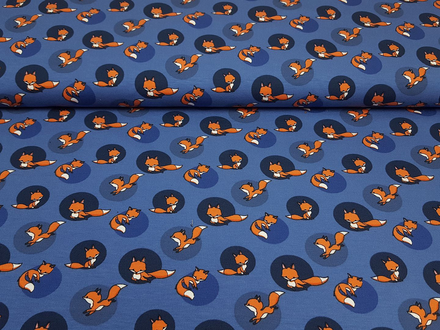 Baumwolljersey rauchblau/orange