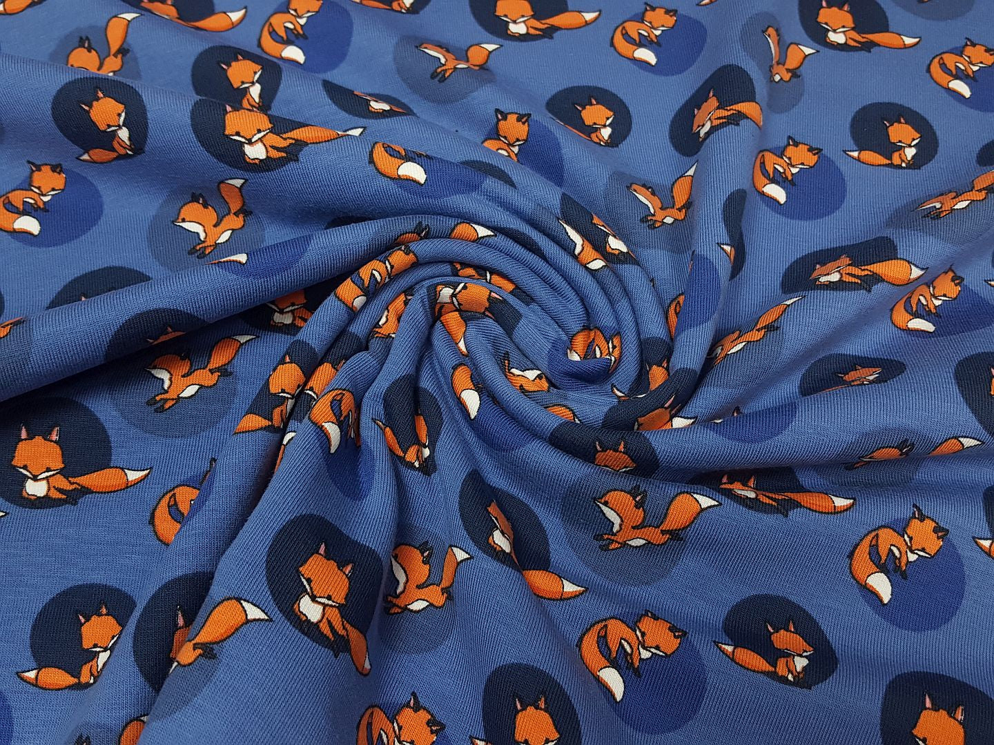 Baumwolljersey rauchblau/orange