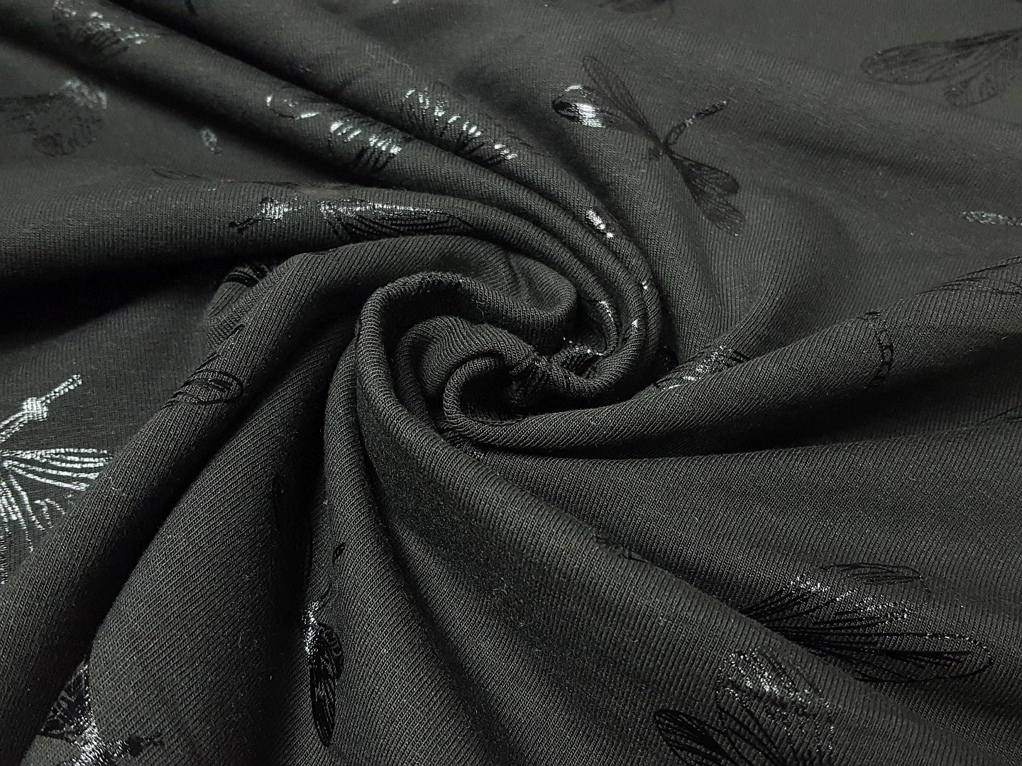 Baumwolljersey schwarz/schwarz metallic