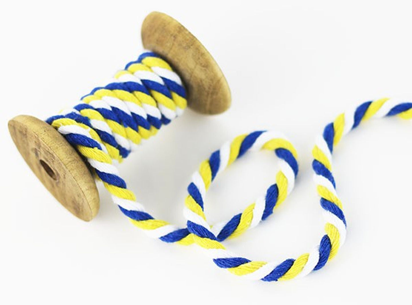 Baumwollkordel 7mm gedreht, blau/gelb/weiss