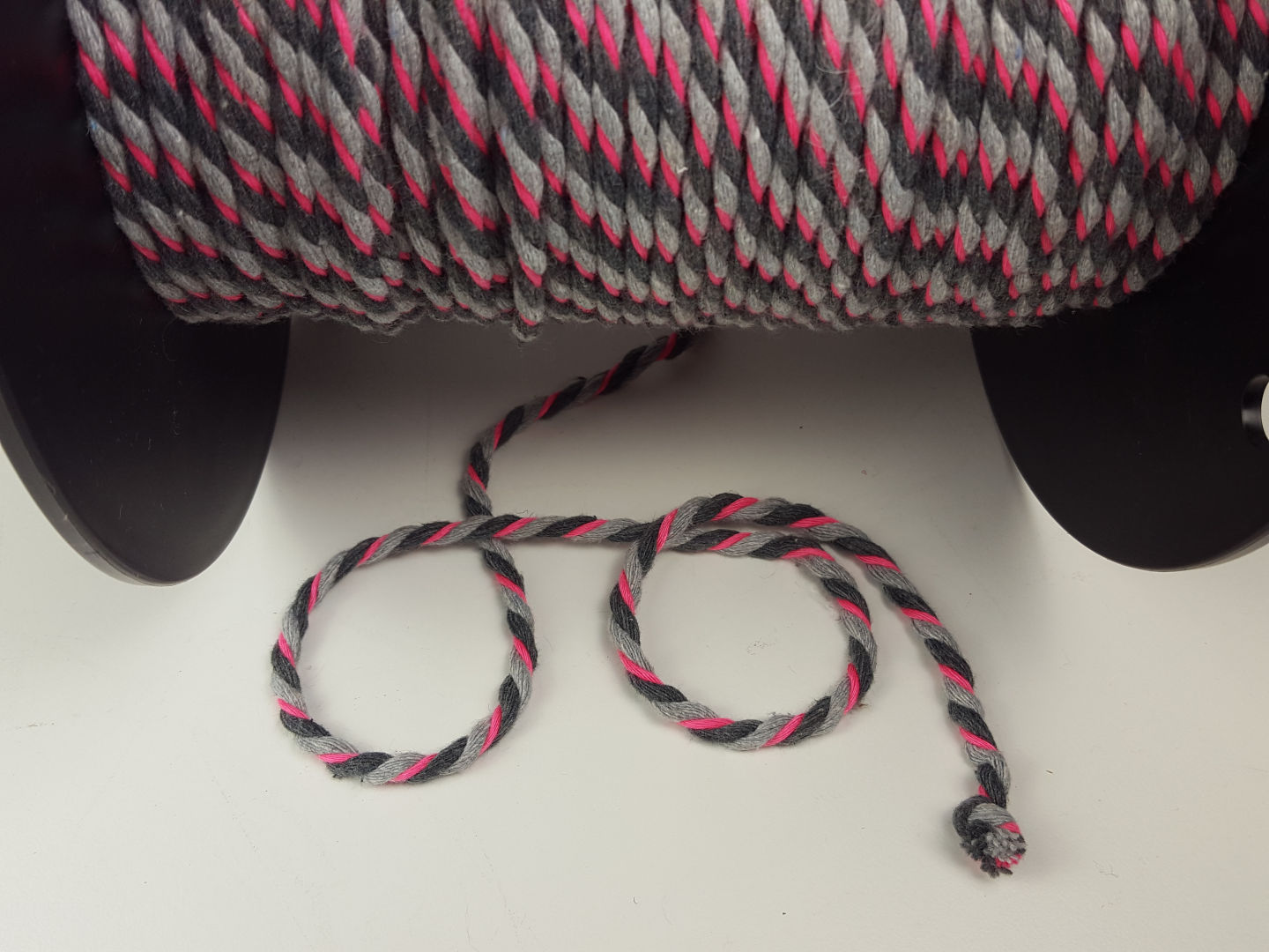 Baumwollkordel 7mm gedreht, pink/hellgrau/grau