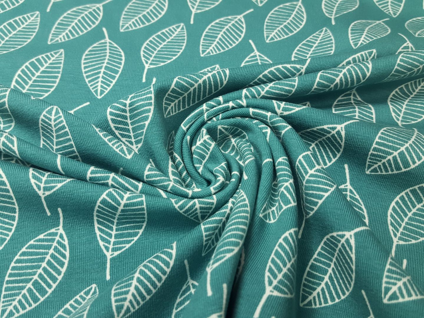 Bio-Baumwolljersey Single Leave türkis/offwhite