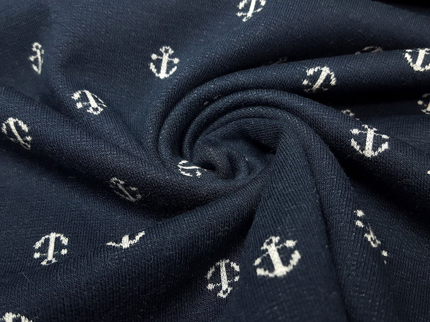 Bio-Jacquard Anker dunkelblau/weiss