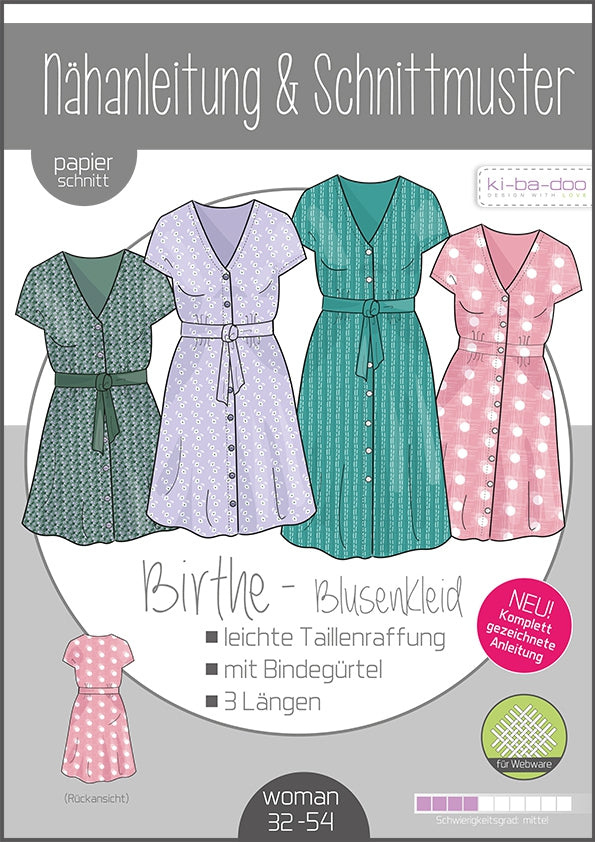 Birthe Blusenkleid Damen, Ki-ba-doo Papierschnittmuster