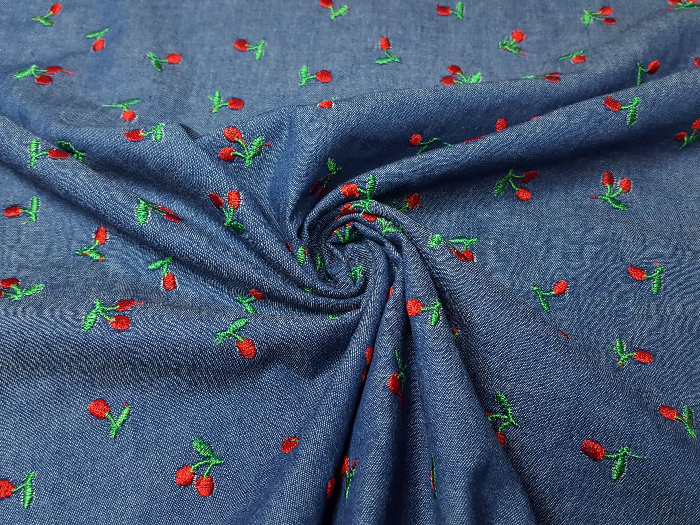 Chambray Cherries denim/rot/grün