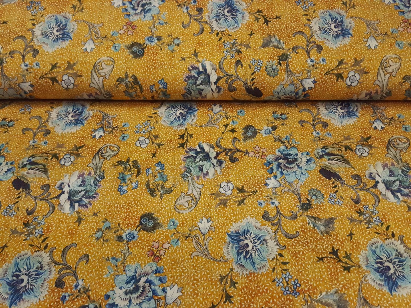Desideria Viskosejersey curry/oliv/hellblau/dunkelblau