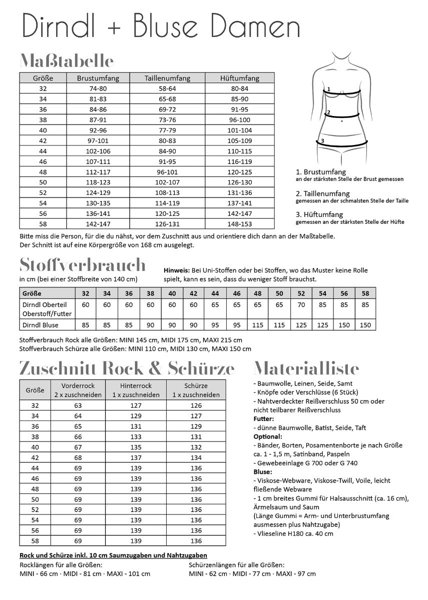 Papierschnittmuster Dirndl inkl. Bluse Damen von Fadenkäfer