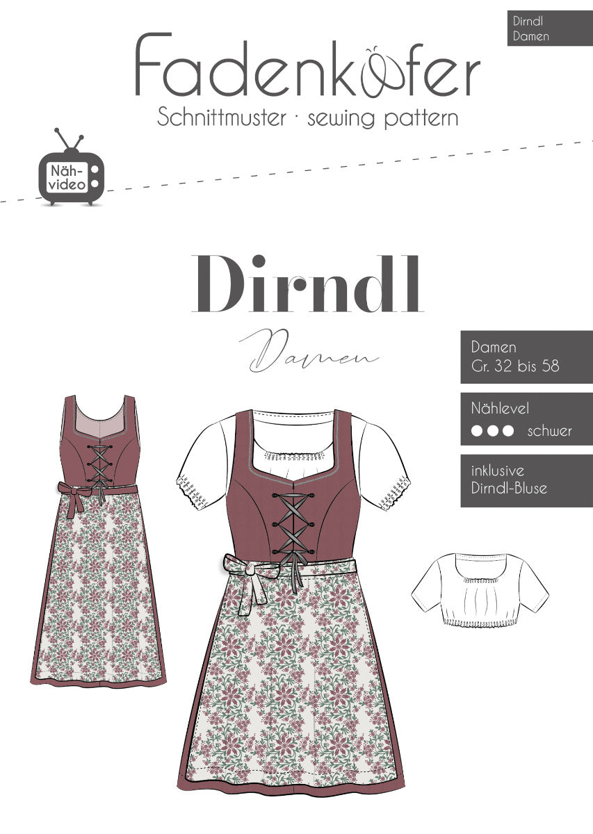 Papierschnittmuster Dirndl inkl. Bluse Damen von Fadenkäfer
