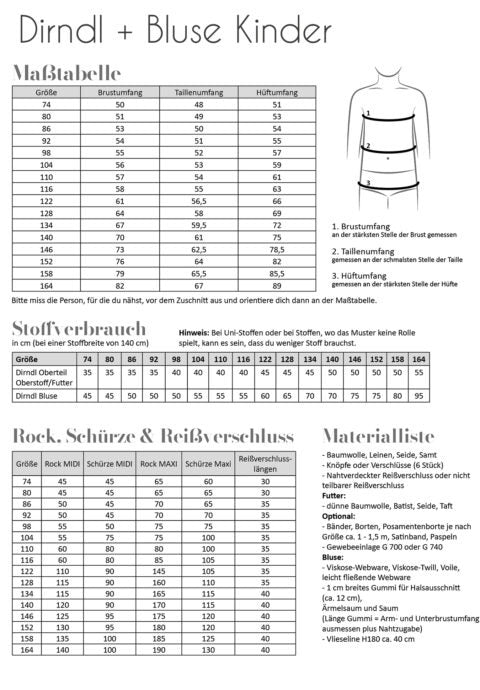 Papierschnittmuster Dirndl inkl. Bluse Kinder von Fadenkäfer
