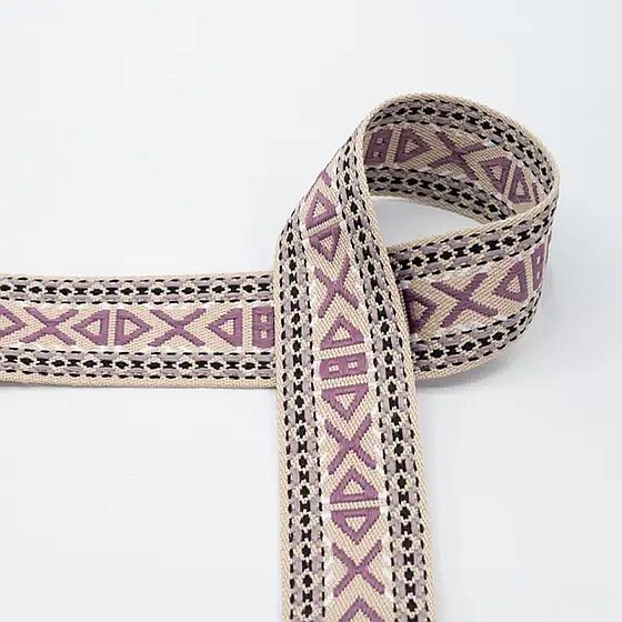 doppelseitiges Gurtenband Boho 50mm sand/lila/mauve