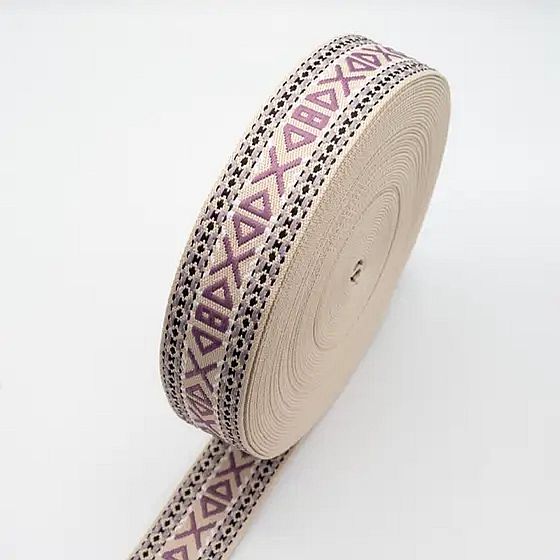 doppelseitiges Gurtenband Boho 50mm sand/lila/mauve