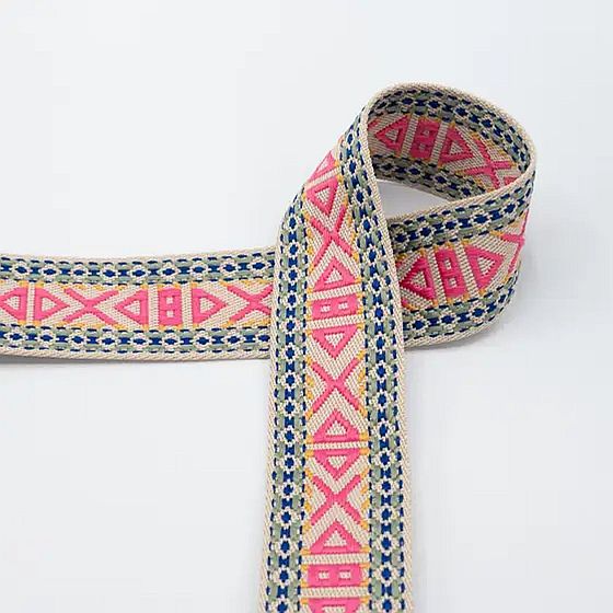 doppelseitiges Gurtenband Boho 50mm sand/pink/dustymint