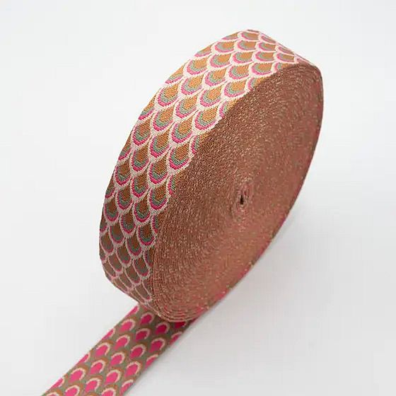 doppelseitiges Gurtenband Pfau 50mm pink/moosgrün/fuchsbraun