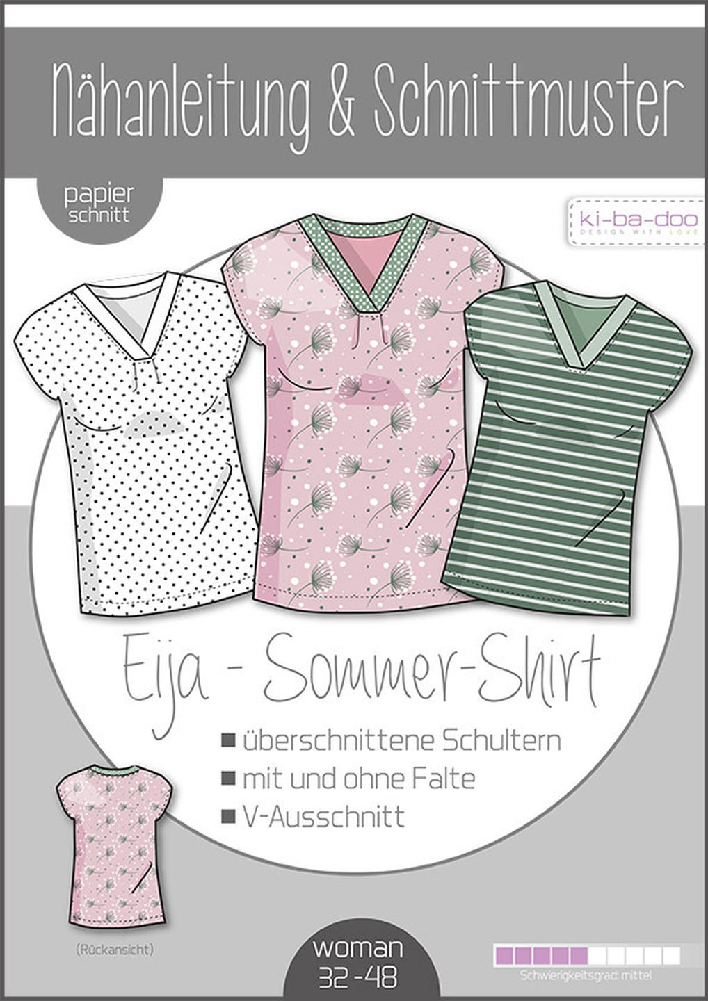 Eija Damen Shirt mit Falte, Ki-ba-doo Papierschnittmuster