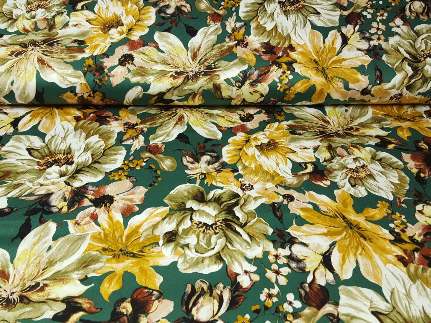 elast. Hosenstoff, Flowers dunkelgrün/offwhite/khaki