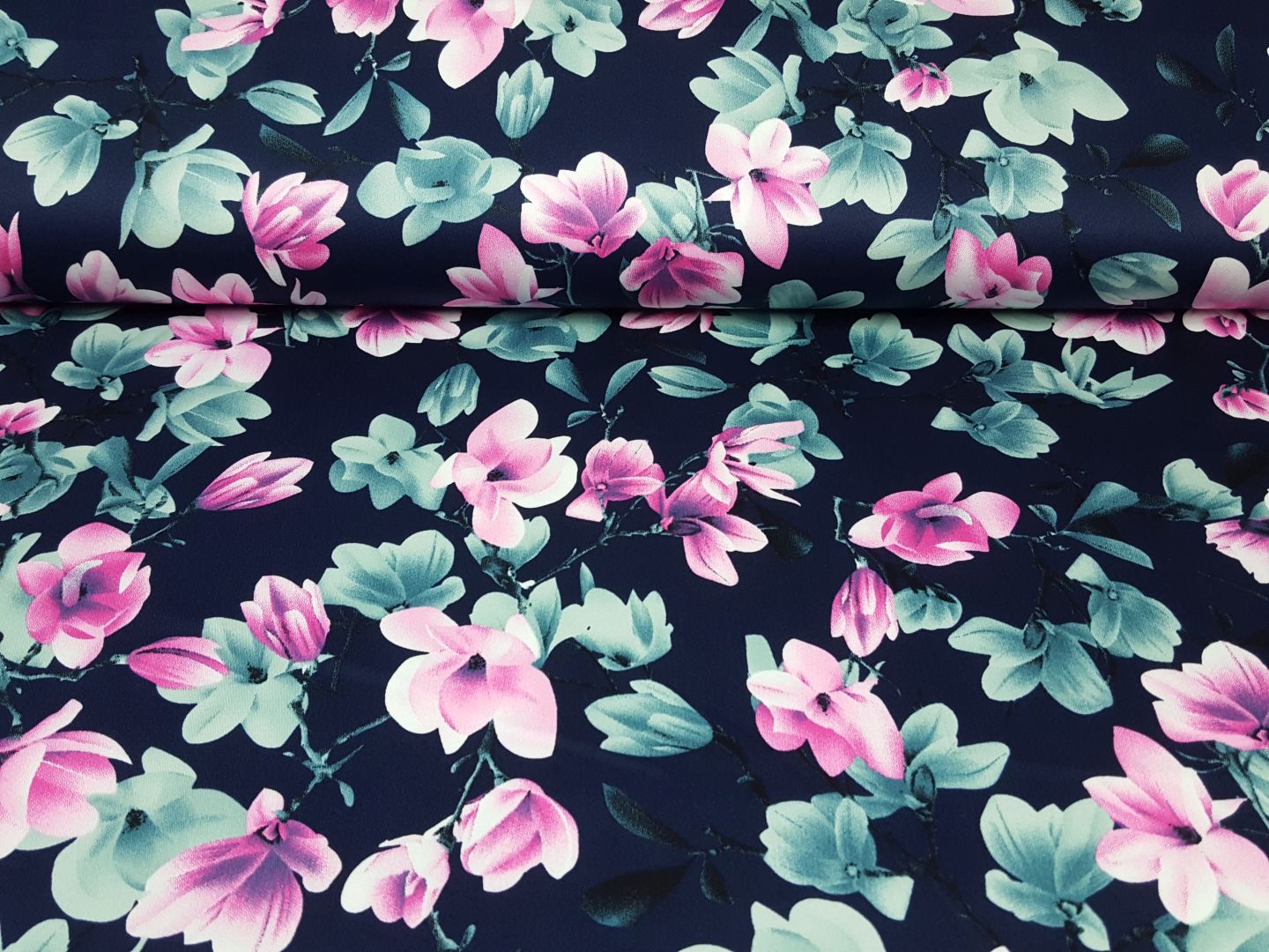elast. Hosenstoff nachtblau/mint/pink