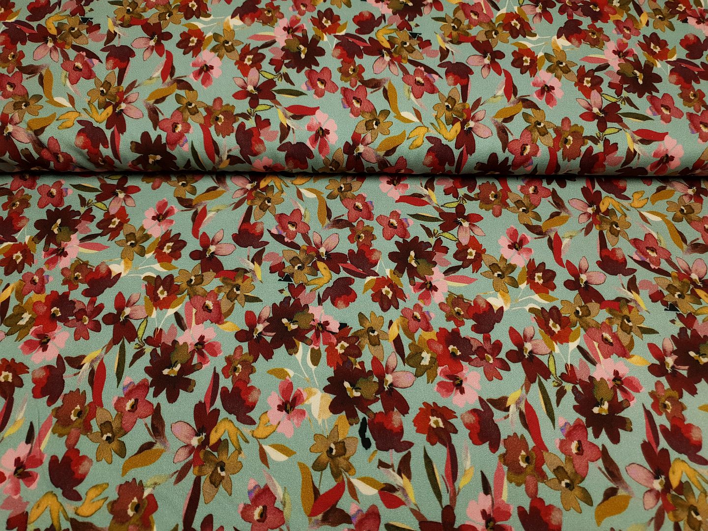 elast. Viskosewebware Flowers dustymint/olive/weinrot/bordeaux