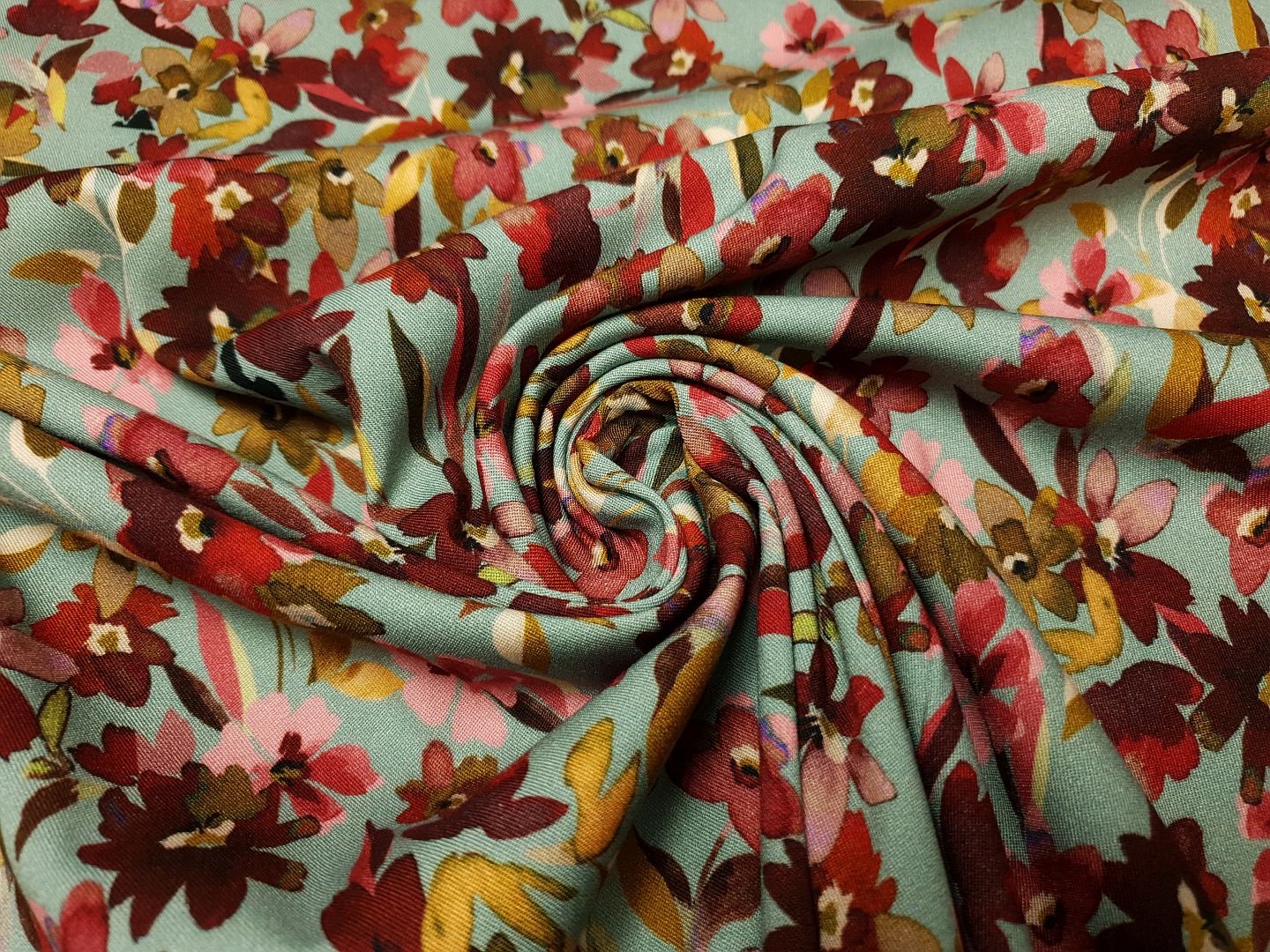 elast. Viskosewebware Flowers dustymint/olive/weinrot/bordeaux