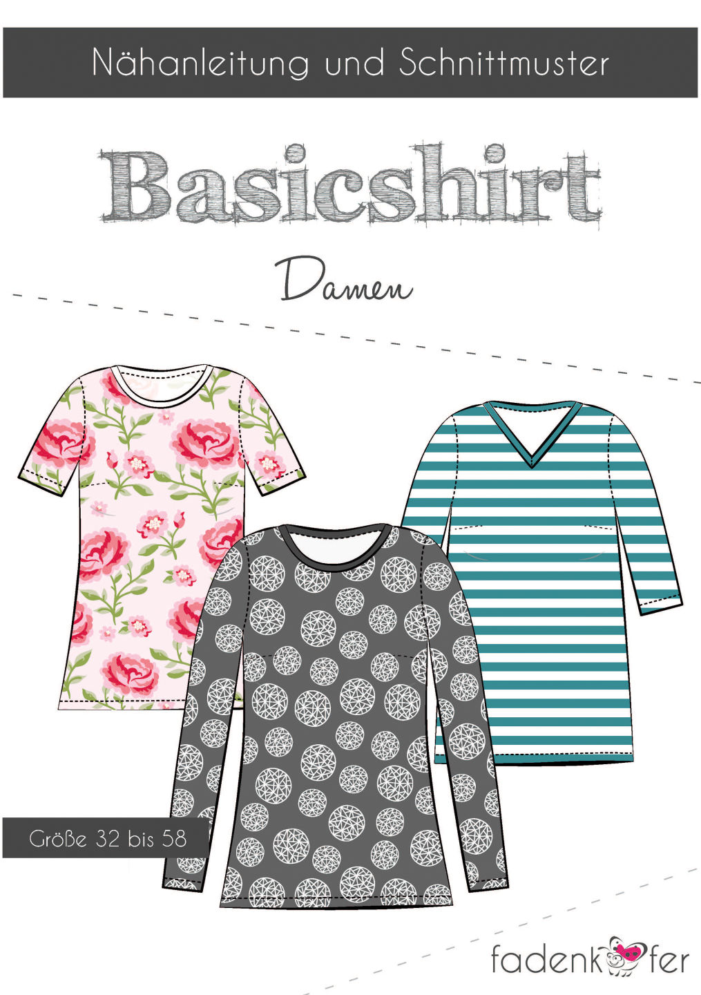 Das Basicshirt ist ein weiterer Basicschnitt, der deiner Kreativität keine Grenzen setzt. Der Schnitt enthält drei verschiedene Armvarianten und zwei unterschiedliche Halsabschlüsse (Rundhals- und V-Ausschnitt).
