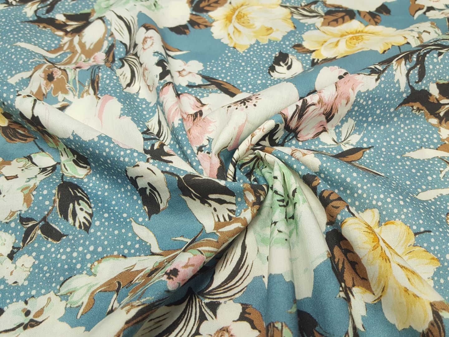 Fleur Pastelle stahlblau/ecru