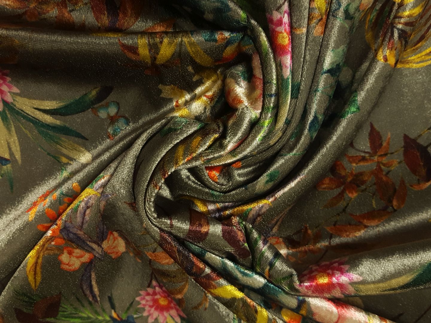 Samt Floraison schilfgrün/bunt