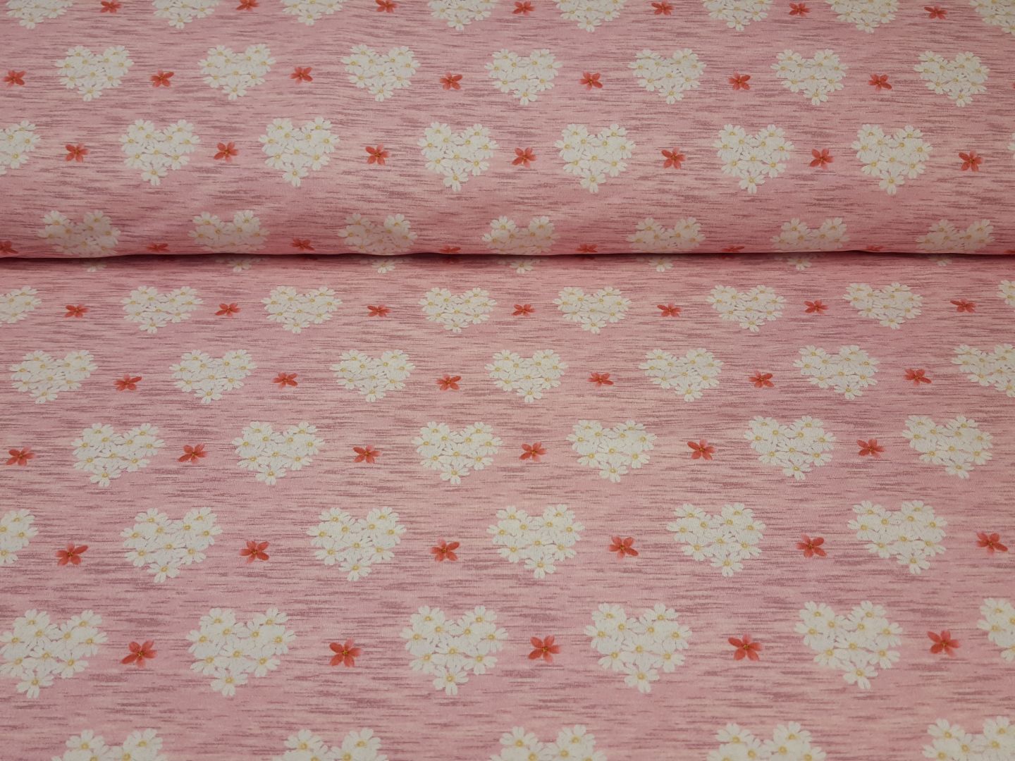 Flower Hearts rosa melange/offwhite/gelb