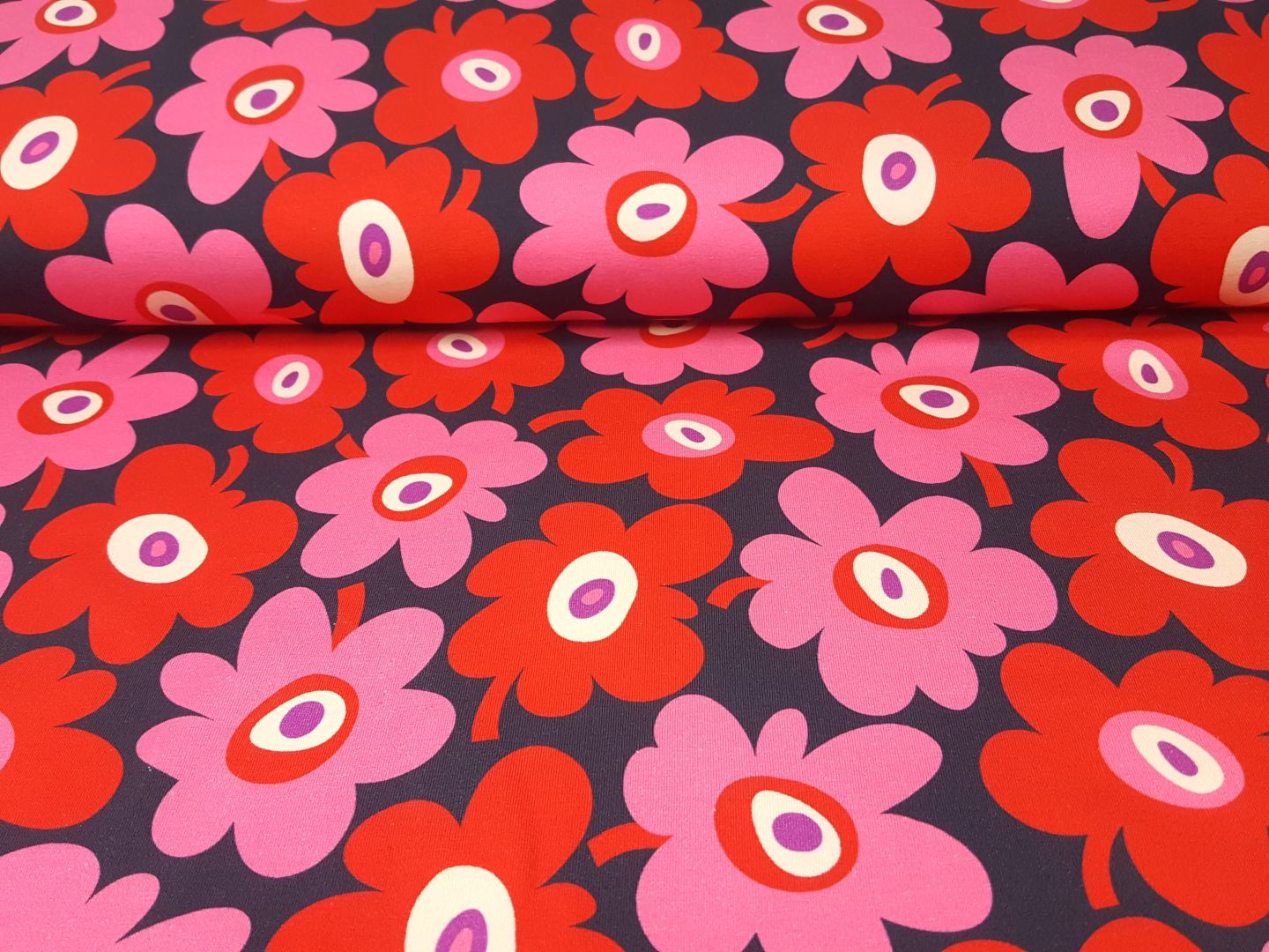Flower Power nachtblau/rot/pink/flieder/offwhite