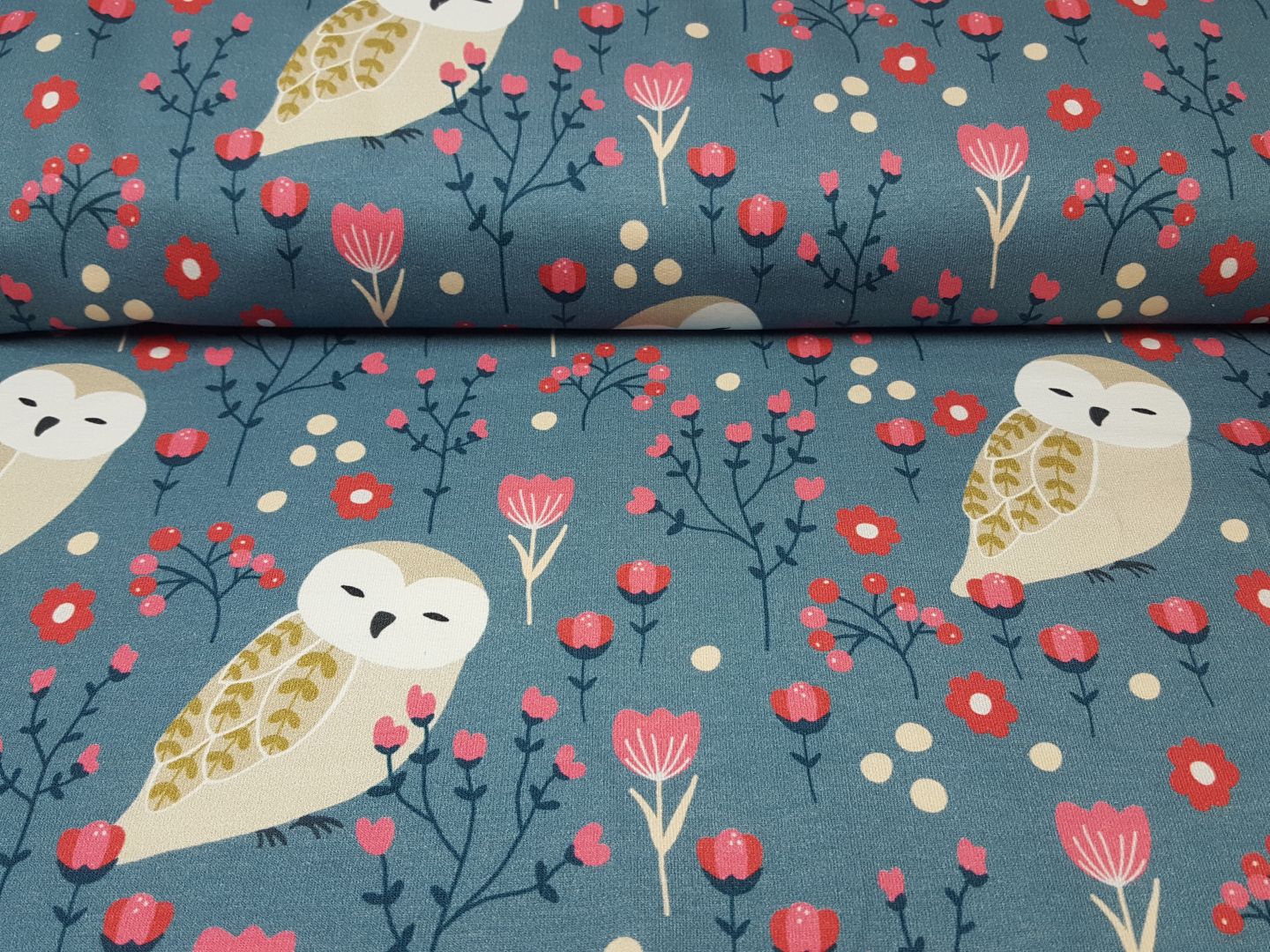 Einzelstück Friendly Owl rauchblau/ pink/ beige