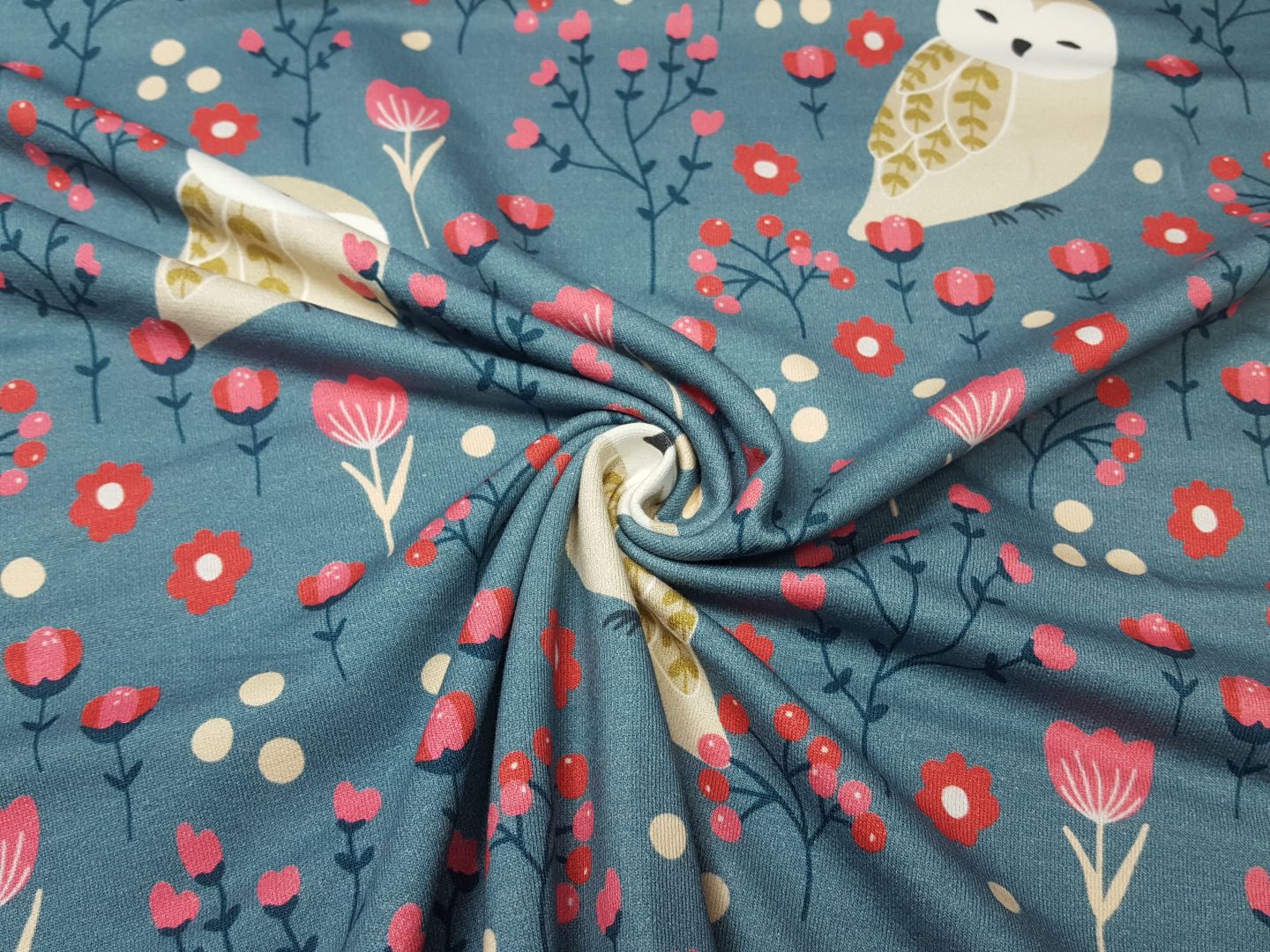 Einzelstück Friendly Owl rauchblau/ pink/ beige